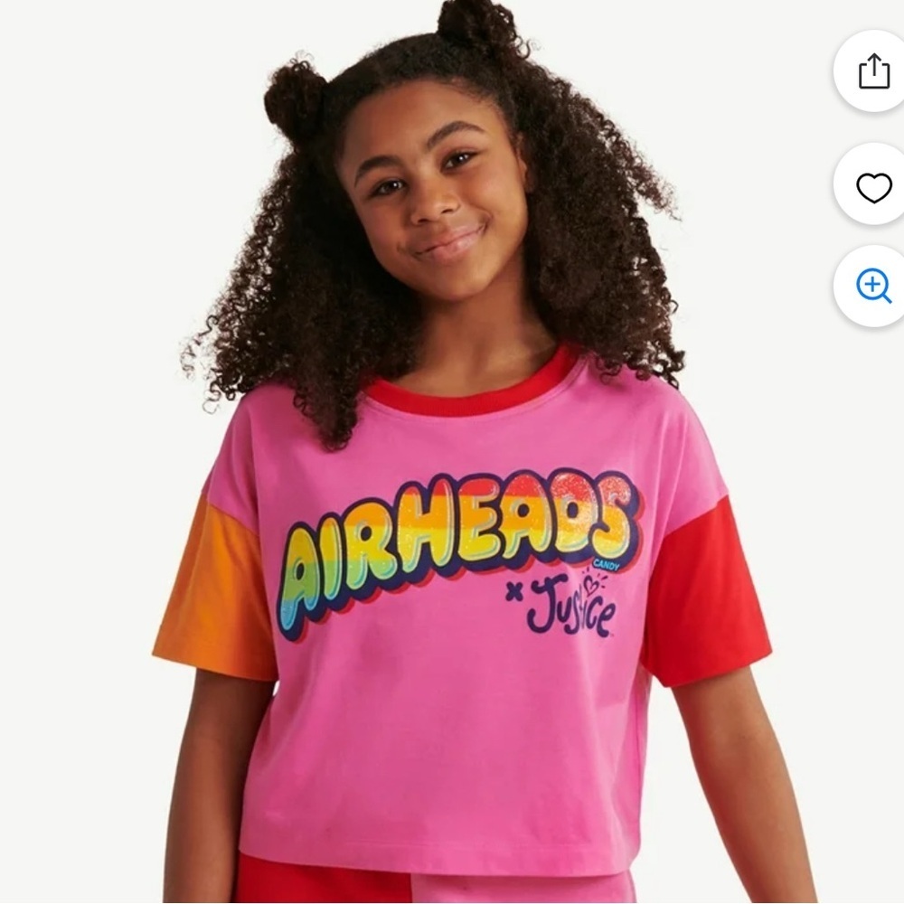 Justice Girl’s Airheads Colorblock Blast Cropped T-shirt Pink Red Orange Size M